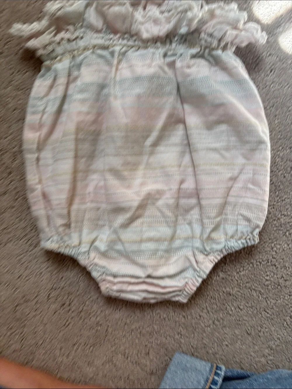 Tommy Bahama Cream Baby Romper with Pastel Stripe Accents